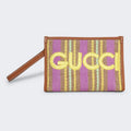 Gucci Multicolor Jute Pouch with Leather Trim NWT