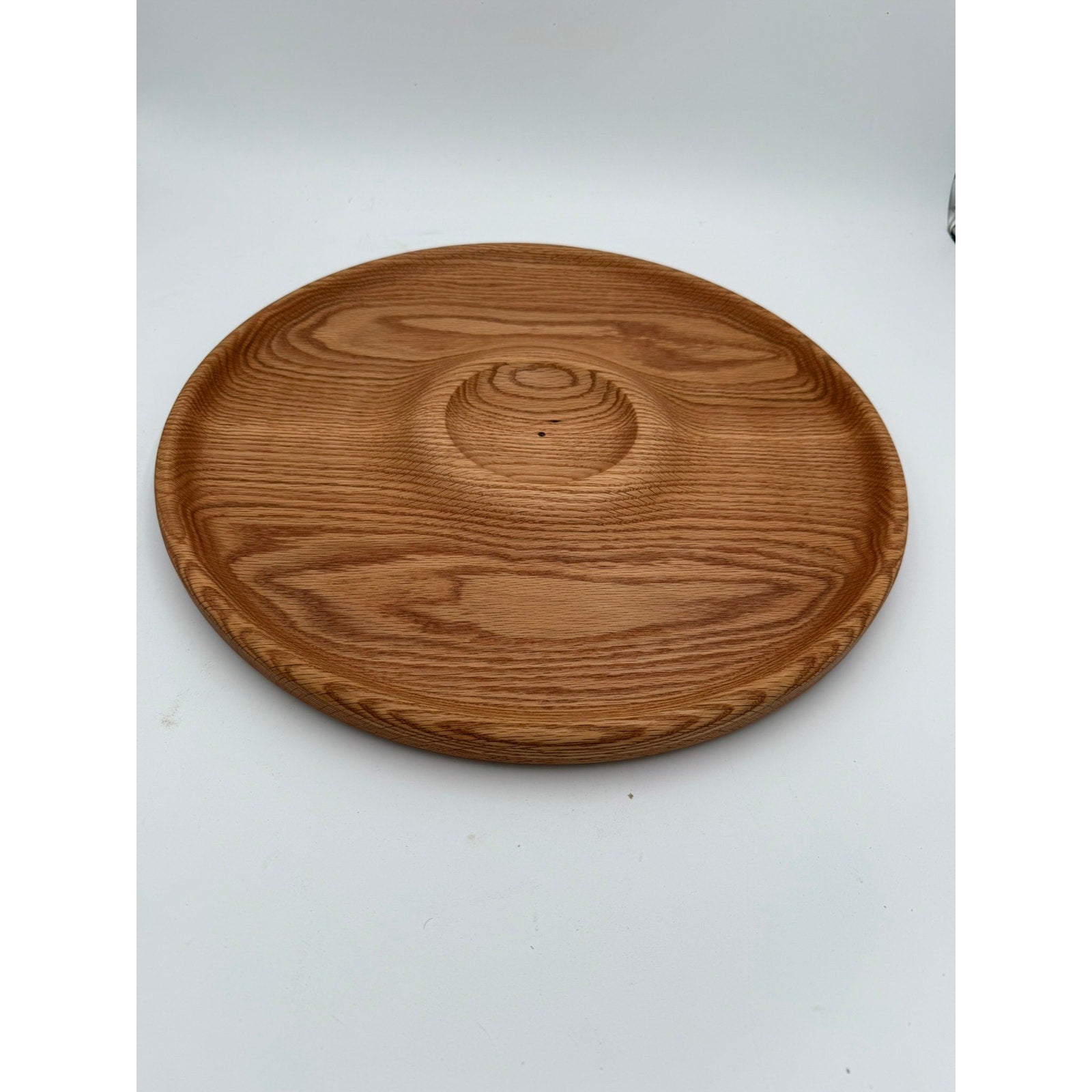 Handmade Round Oak Appetizer Tray with Bowl, 17.75 x 1.25 in, functional serving platter, chips salsa veggie server