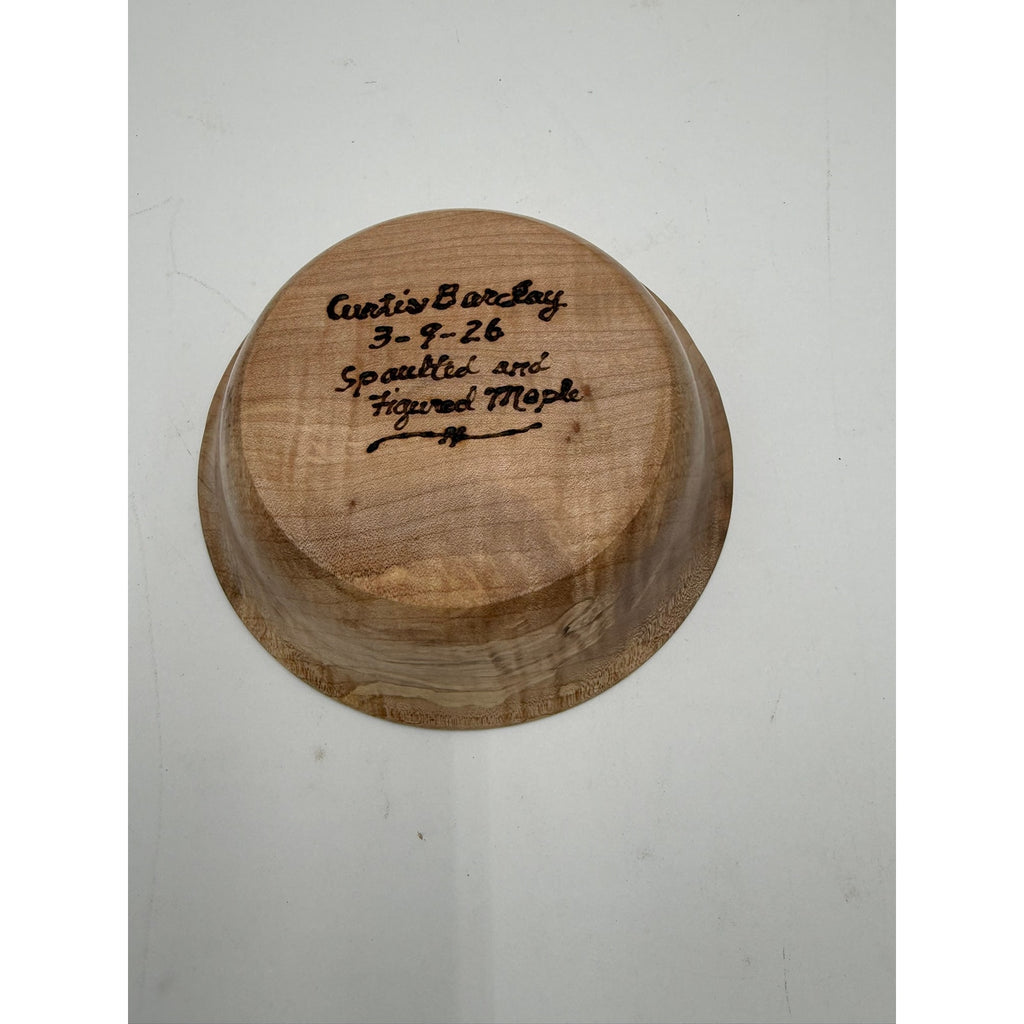 Hand Turned Maple Wood Bowl 7.5 x 2 inches, spalted and figured hardwood, food safe finish, decorative or functional, unique grain