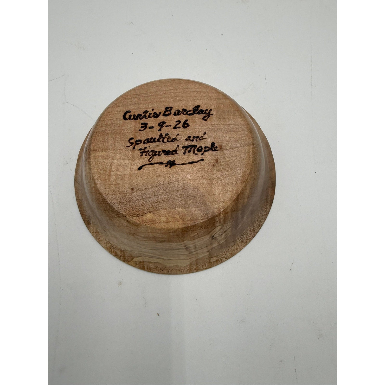 Hand Turned Maple Wood Bowl 7.5 x 2 inches, spalted and figured hardwood, food safe finish, decorative or functional, unique grain