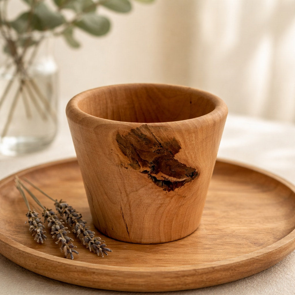 Rustic Modern Turned Wood Bowl, bradford pear hardwood, organic character, decorative display, kitchen safe