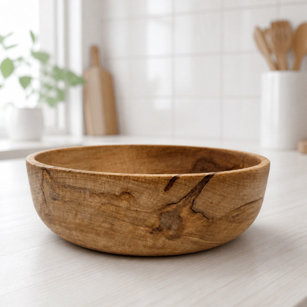 Hand Turned Ambrosia Maple Bowl, 12x4 Size, Rich Grain Patterns, SKU 1415