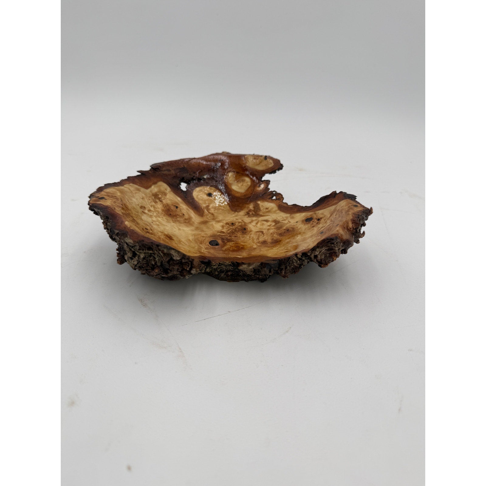 Live Edge Birch Burl Cap Decorative Bowl, 7" x 2", hand turned wood, natural edge centerpiece, handcrafted gift