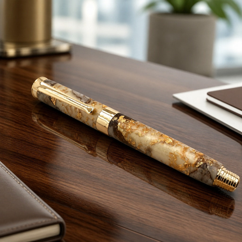 Beaufort Leveche Rollerball Pen, Gold Hardware, Epoxy Flake, Grapevine, Refillable, SKU 1435