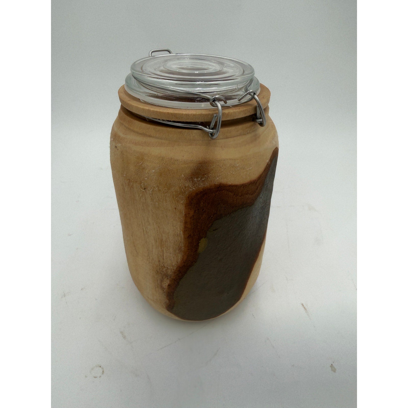 Sycamore Log Turned Jar with Glass Lid, 5x9 Tall, No Latch, Decorative Storage, SKU 1418