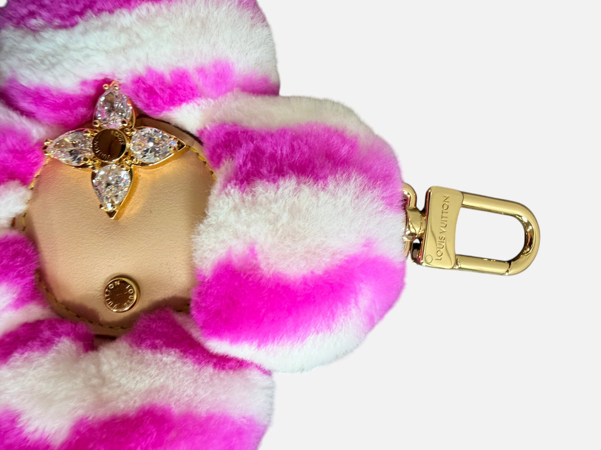 CURATED by Kira Louis Vuitton Vivienne Fashionista bag charm in pink and white mink fur with gold-toned metal hardware