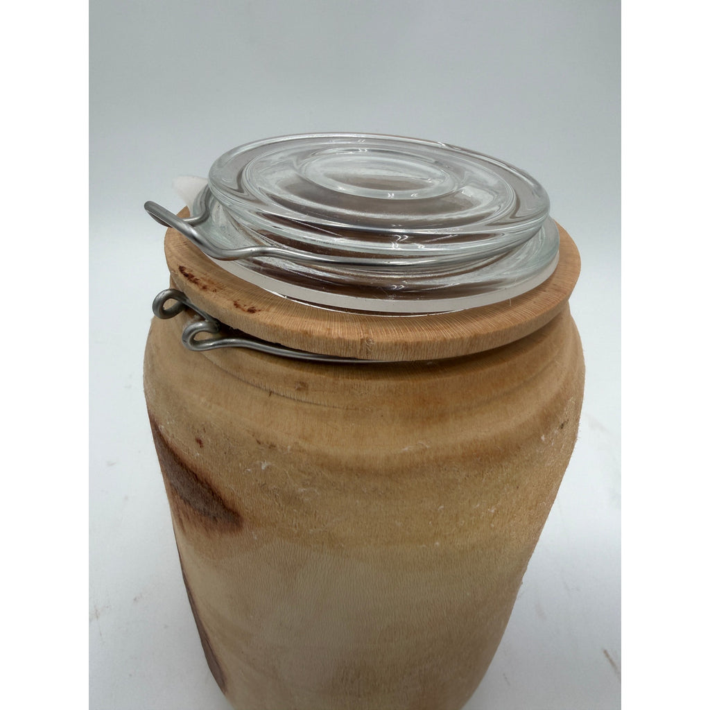 Sycamore Log Turned Jar with Glass Lid, 5x9 Tall, No Latch, Decorative Storage, SKU 1418