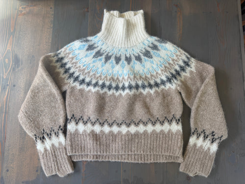 6273 - Rag & Bone Fran Fair Isle Turtleneck Sweater - Oatmeal - Size XS