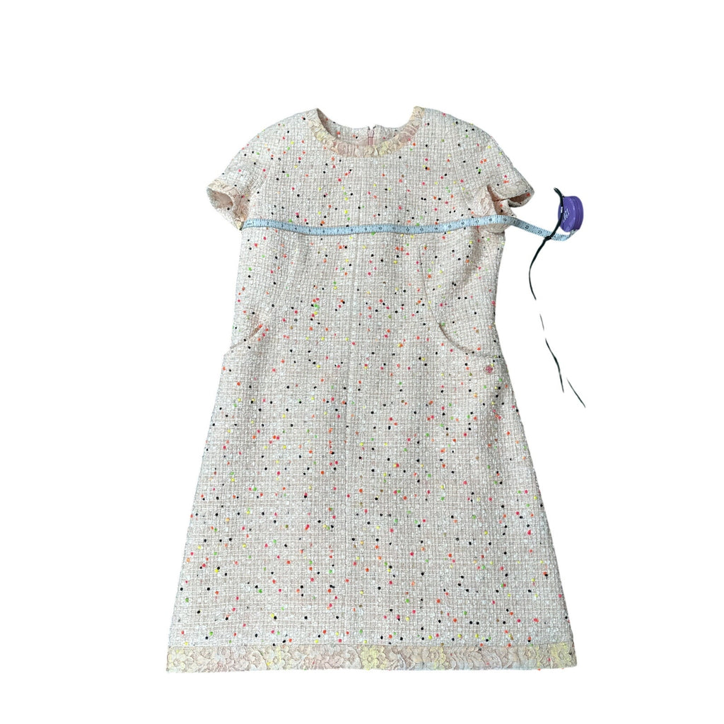 Chanel Tweed Short Sleeve Dress Nude Pink Multicolor Size 42