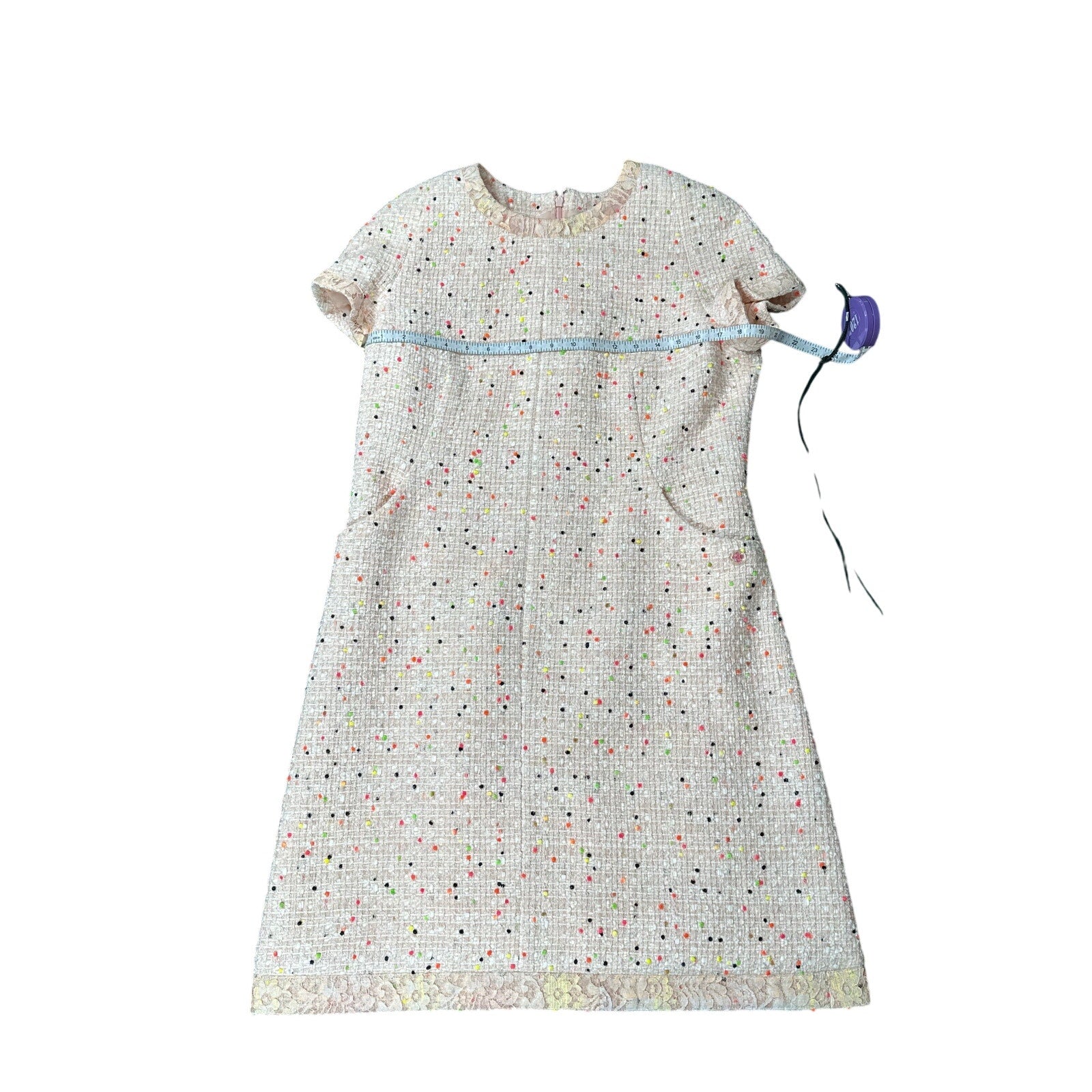 Chanel Tweed Short Sleeve Dress Nude Pink Multicolor Size 42