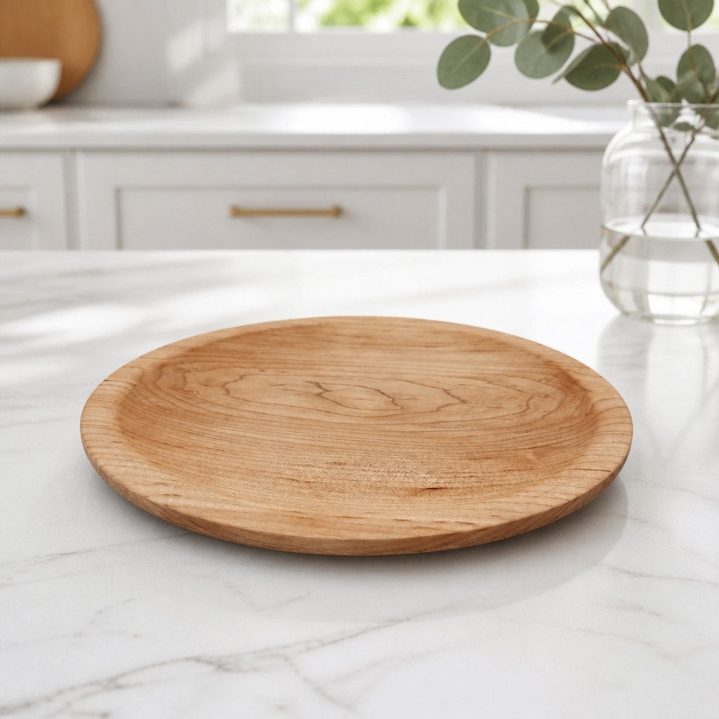 Hand Turned Maple Wood Platter, 10 Inch, Artisan Tableware, Rustic Kitchen Decor