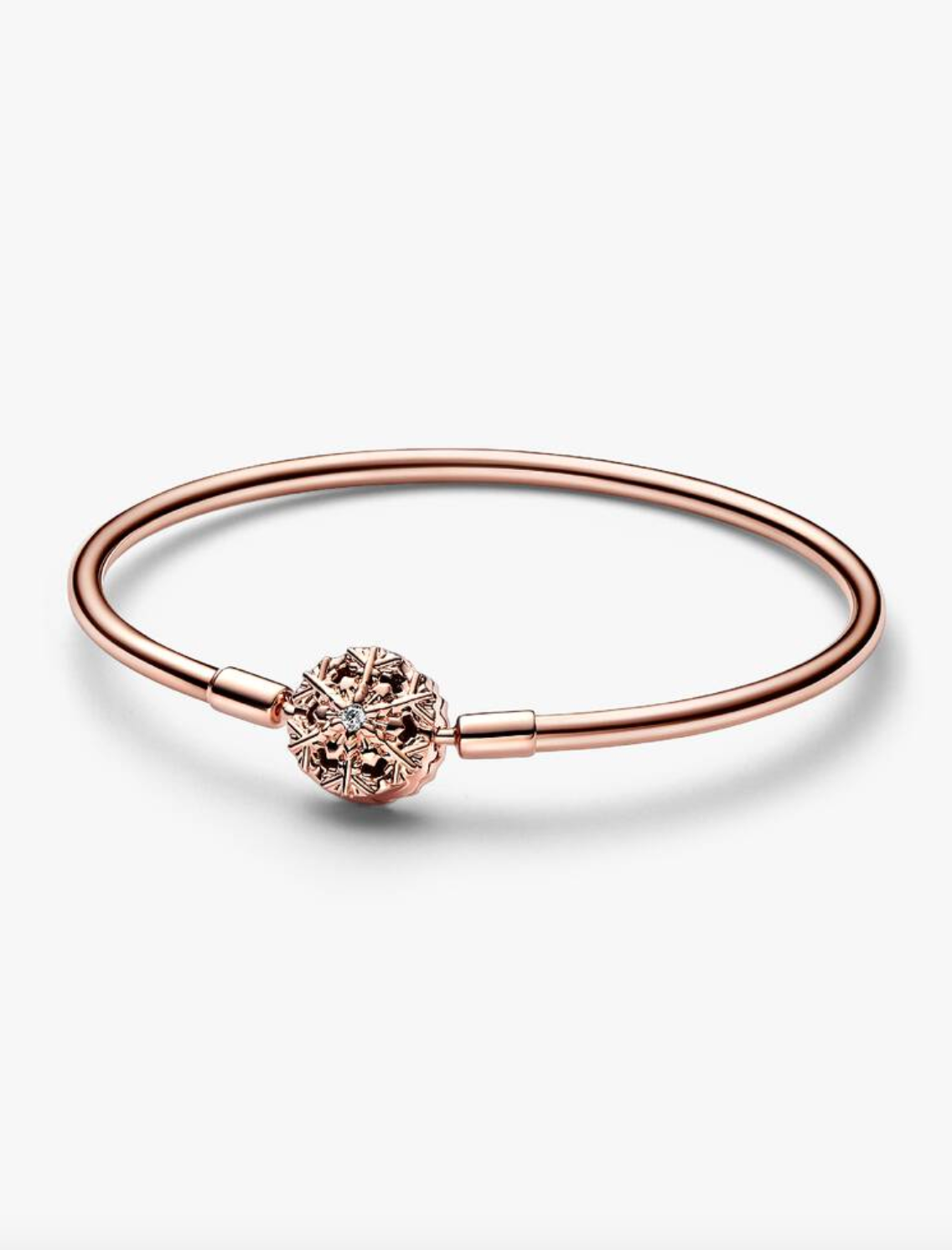Pandora Moments Sparkling Snowflake Clasp Bangle in Rose Gold - New in Box