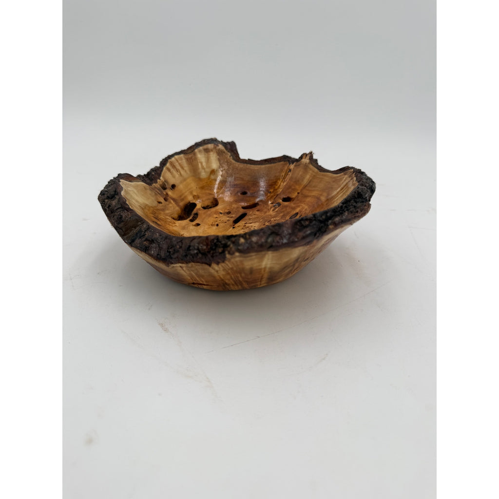 Live Edge Willow Burl Hand Turned Bowl, decorative centerpiece, 7" x 3" size, natural bark rim, handcrafted wood art