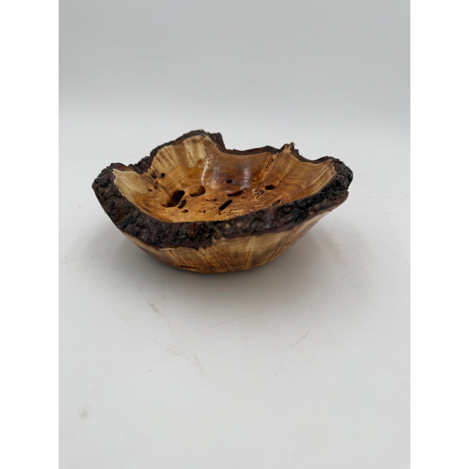 Live Edge Willow Burl Hand Turned Bowl, decorative centerpiece, 7" x 3" size, natural bark rim, handcrafted wood art