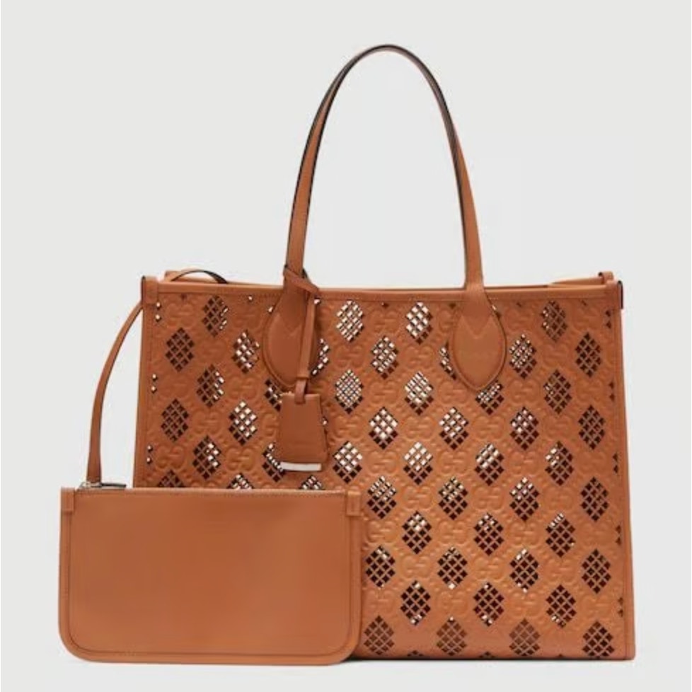 Gucci Ophidia Perforated Leather Tote Bag | Brown | NWT