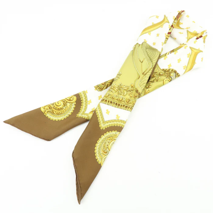 6822 - Hermes 100% Silk Scarf - Brown/Gold