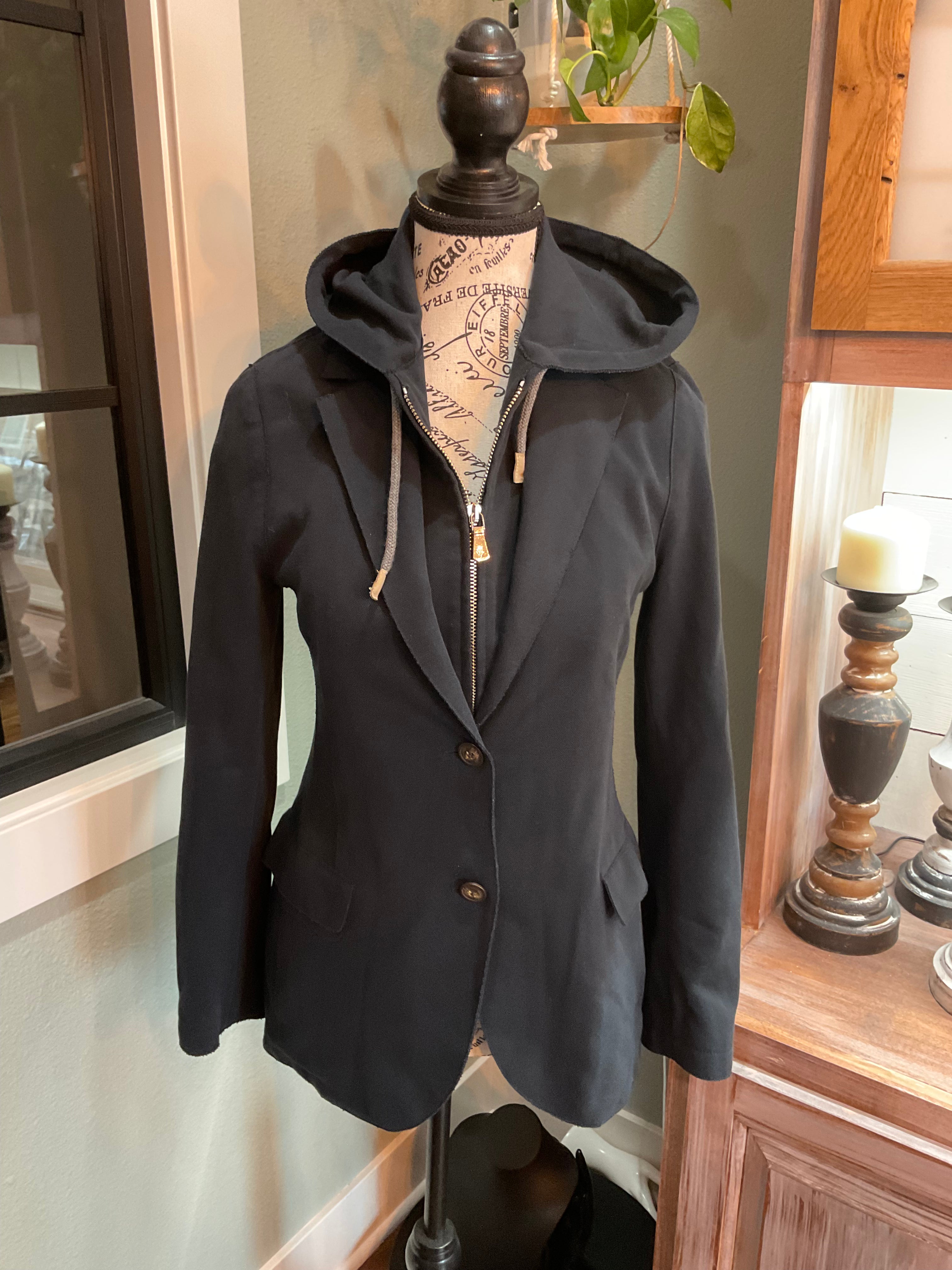Eleventy Cotton Blend Knit Blazer with Removable Hood - Navy Blue - XS/S