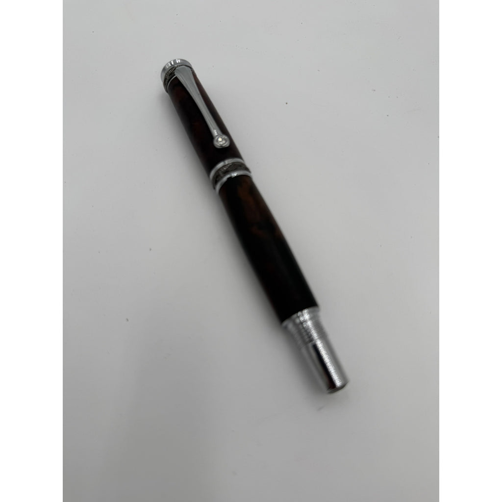 Custom Walnut Burl Rollerball Pen, Majestic Junior, Silver Hardware, Handcrafted Writing Gift