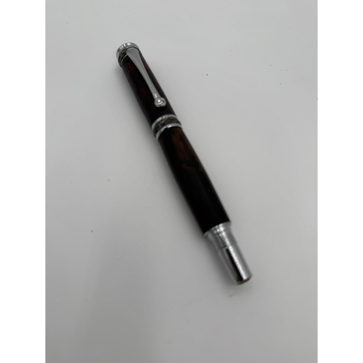 Custom Walnut Burl Rollerball Pen, Majestic Junior, Silver Hardware, Handcrafted Writing Gift