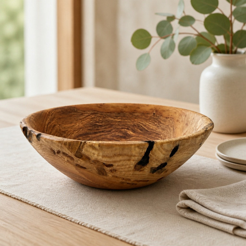 Hand Turned Hardwood Bowl for Rustic Decor, food safe finish, 10x3 inches, handmade wood art, salad or fruit serving
