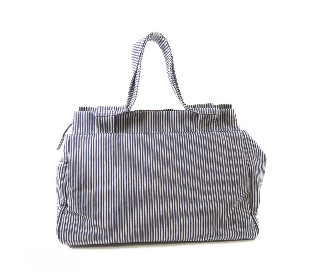 5396 - Chanel Canvas CC Striped Tote Bag Ginpaku Hand Stitched
