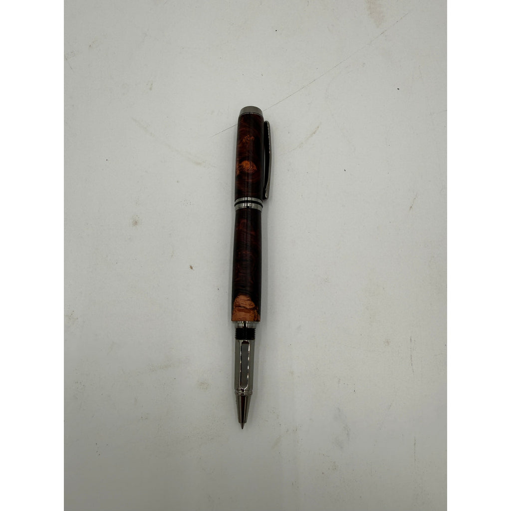Hand Turned Honduran Rosewood Burl Pen, black titanium hardware, rollerball ink, handcrafted gift, executive writing pen