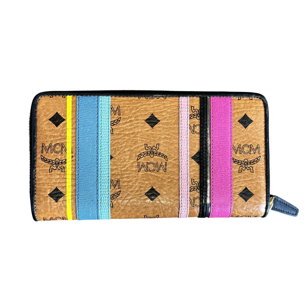 MCM Visetos Striped Zip Around Wallet