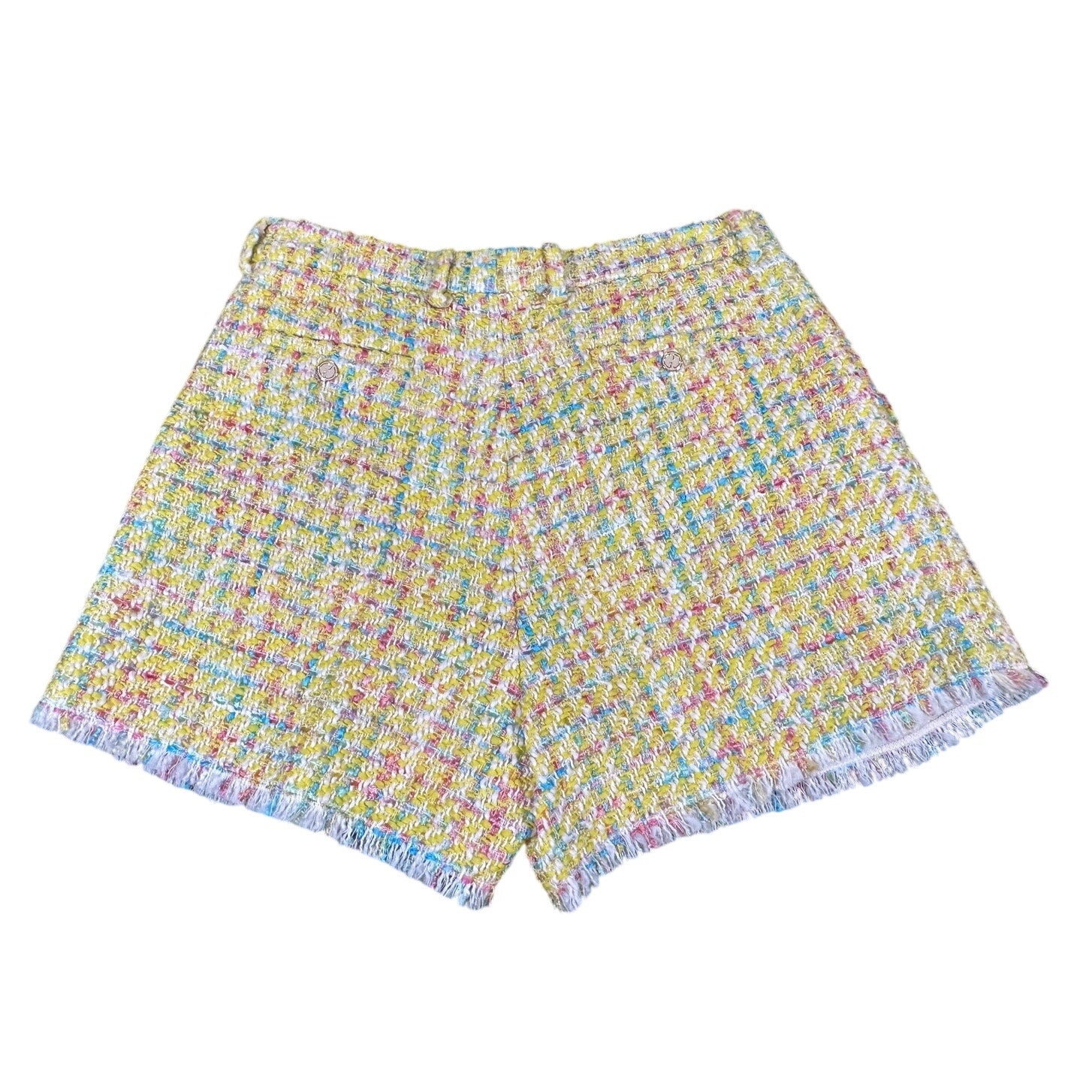 Gucci Yellow Tweed Wool Blend High Rise Shorts GG Buttons NWT Size 46