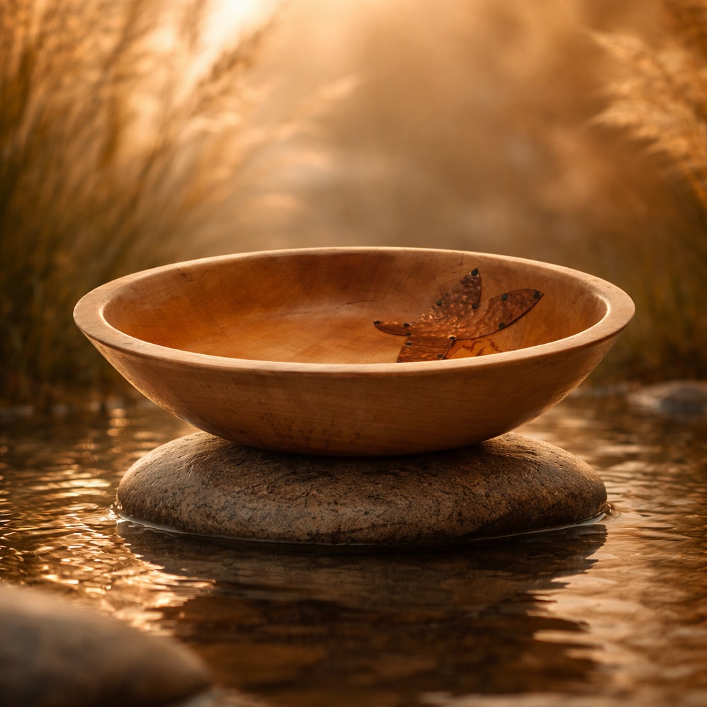 Natural Bradford Pear Centerpiece Bowl with Copper, 10 by 2.5, rustic modern decor, handmade gift idea