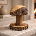 Live Edge Walnut Mushroom Tabletop Ornament, artisan woodturning, bark-on base and cap, natural walnut, 7" diameter, 9.5" height (SKU 1254)