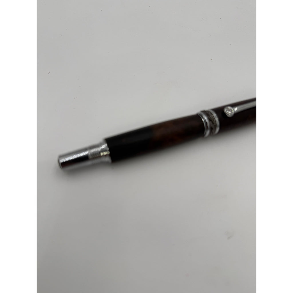Custom Walnut Burl Rollerball Pen, Majestic Junior, Silver Hardware, Handcrafted Writing Gift