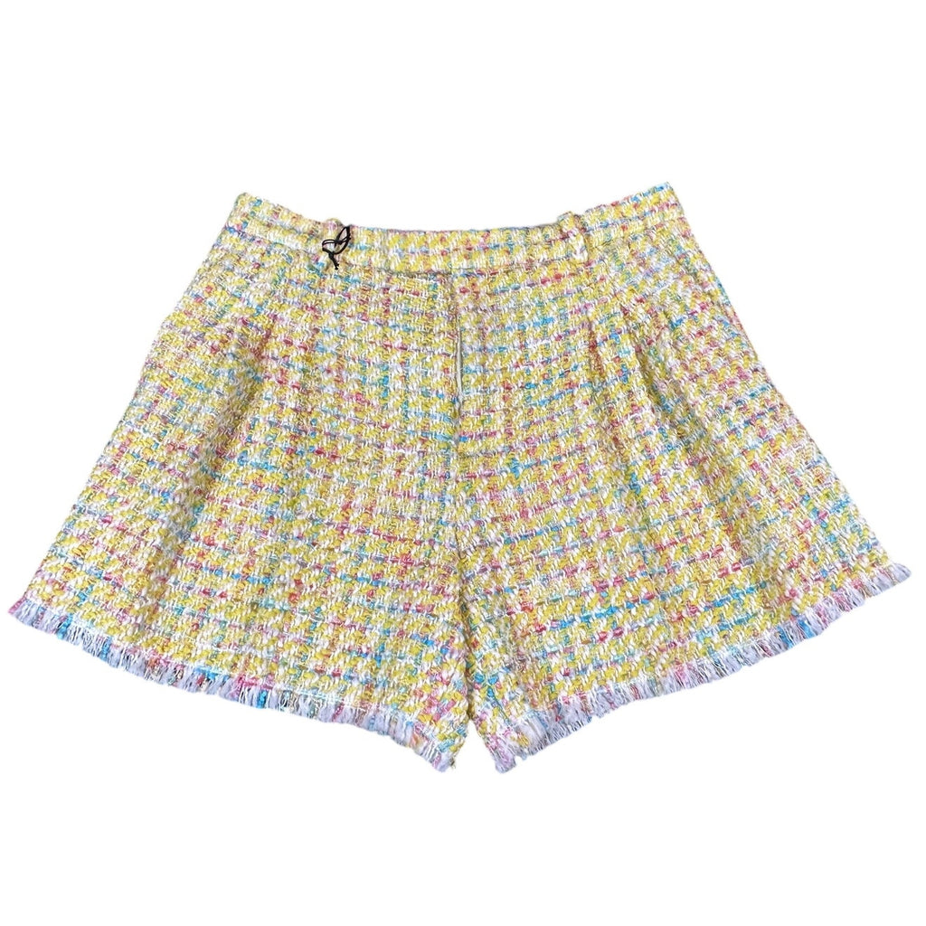 Gucci Yellow Tweed Wool Blend High Rise Shorts GG Buttons NWT Size 46