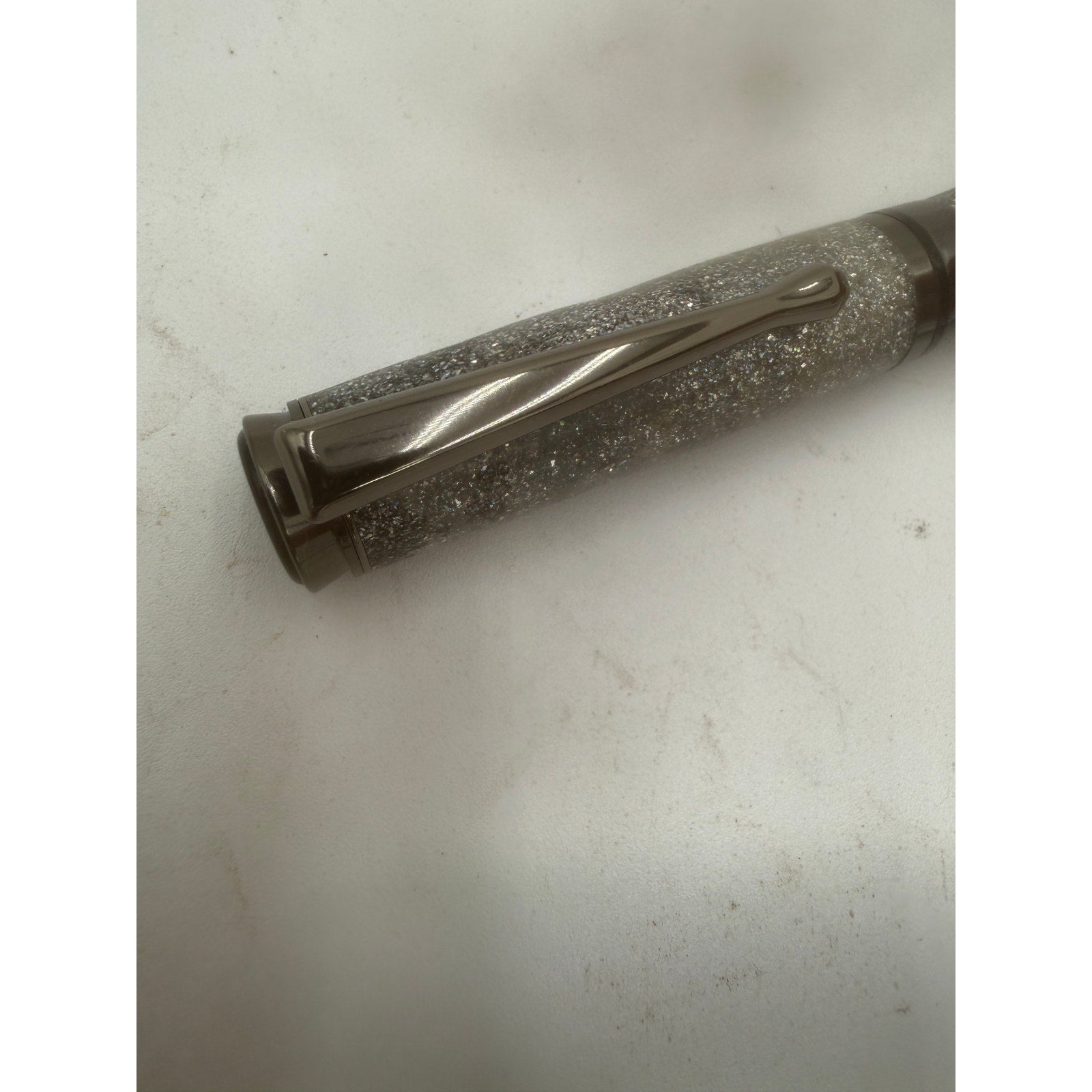 Hand Turned Cyclone Rollerball Pen, Silver Diamondcast Barrel, Gunmetal, Refillable, SKU 1436