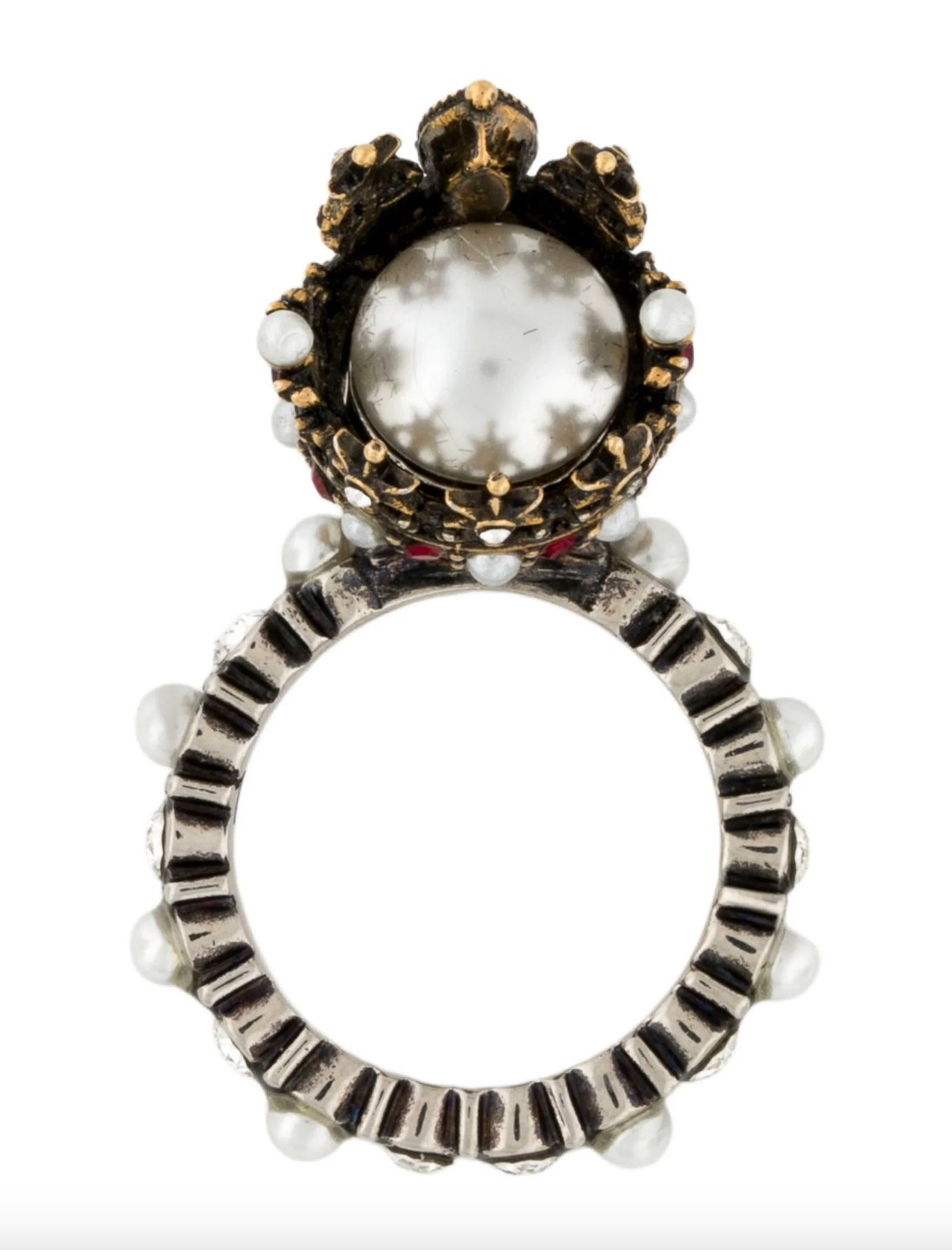 7238 - Alexander McQueen Crystal & Faux Pearl Queen Skull Ring