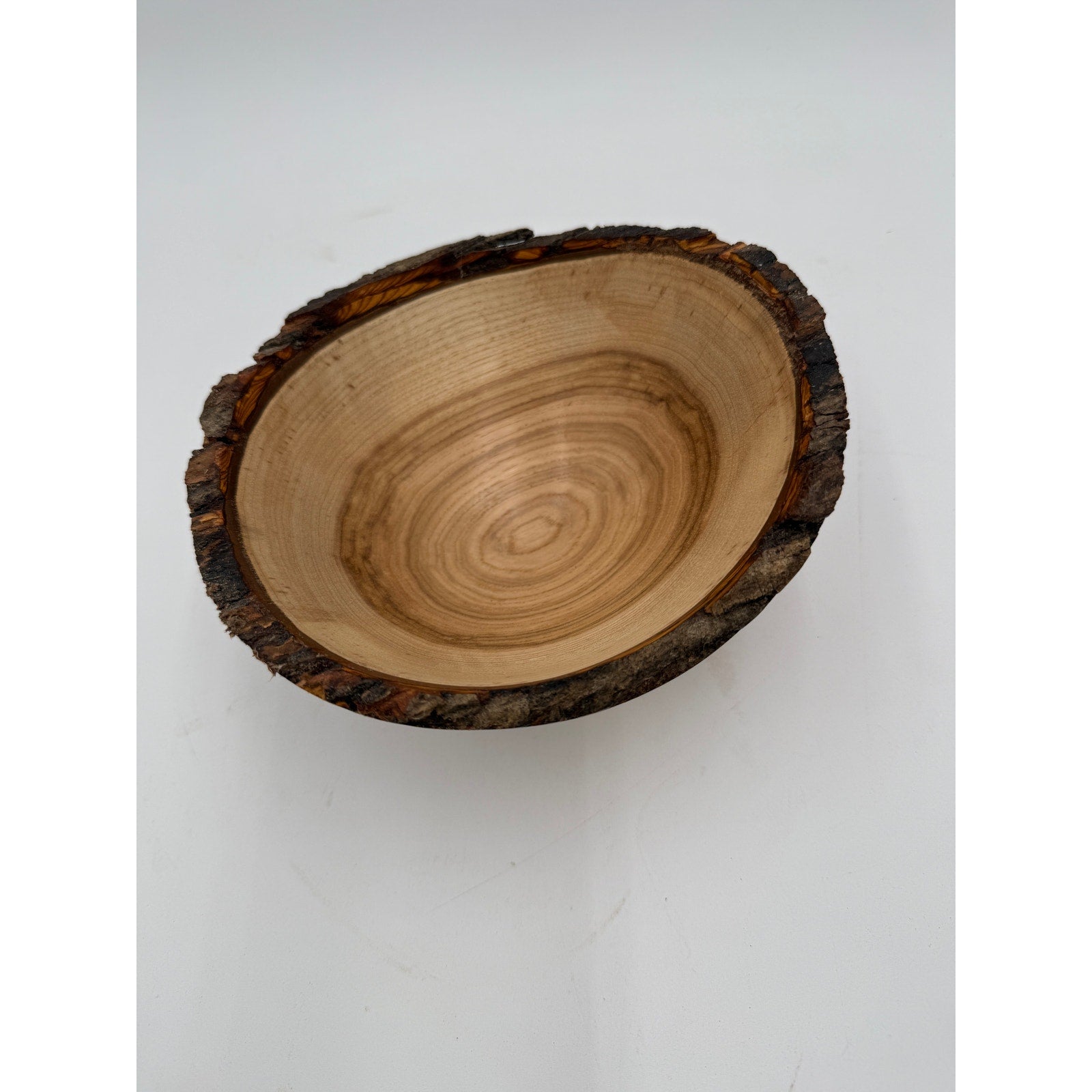 Live Edge Shagbark Hickory Hand Turned Bowl, rustic decor, natural bark rim, 7.5 x 7 x 3.5 in, food safe finish