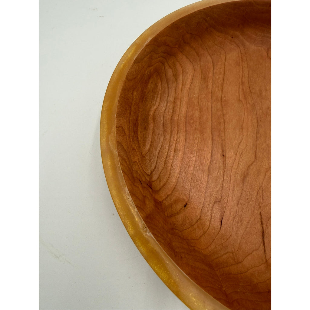 Hand Turned Wood Bowl, Cherry Hardwood, Gold Epoxy Rim, 9.75"x1.75", Functional Bowl, Decorative, Unique Piece
