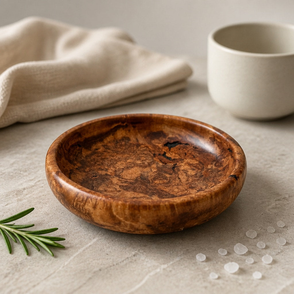 Lamtoro Burl Hand Turned Wood Bowl, 7x2 size, food safe finish, small catchall dish, artisan made, one of a kind