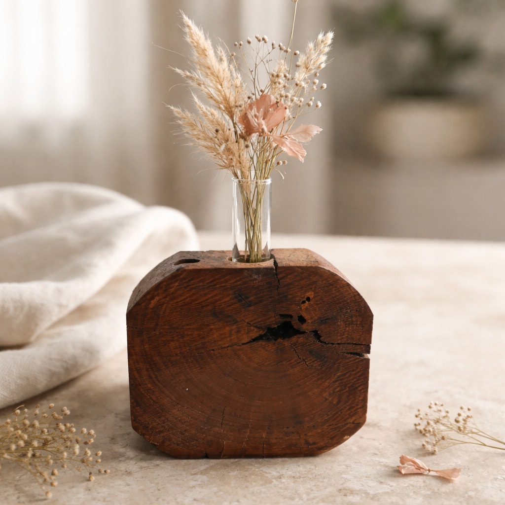 Rustic Wood Propagation Station Bud Vase, 6x2.5 size, single glass tube, functional decor, use for cuttings or dried flowers