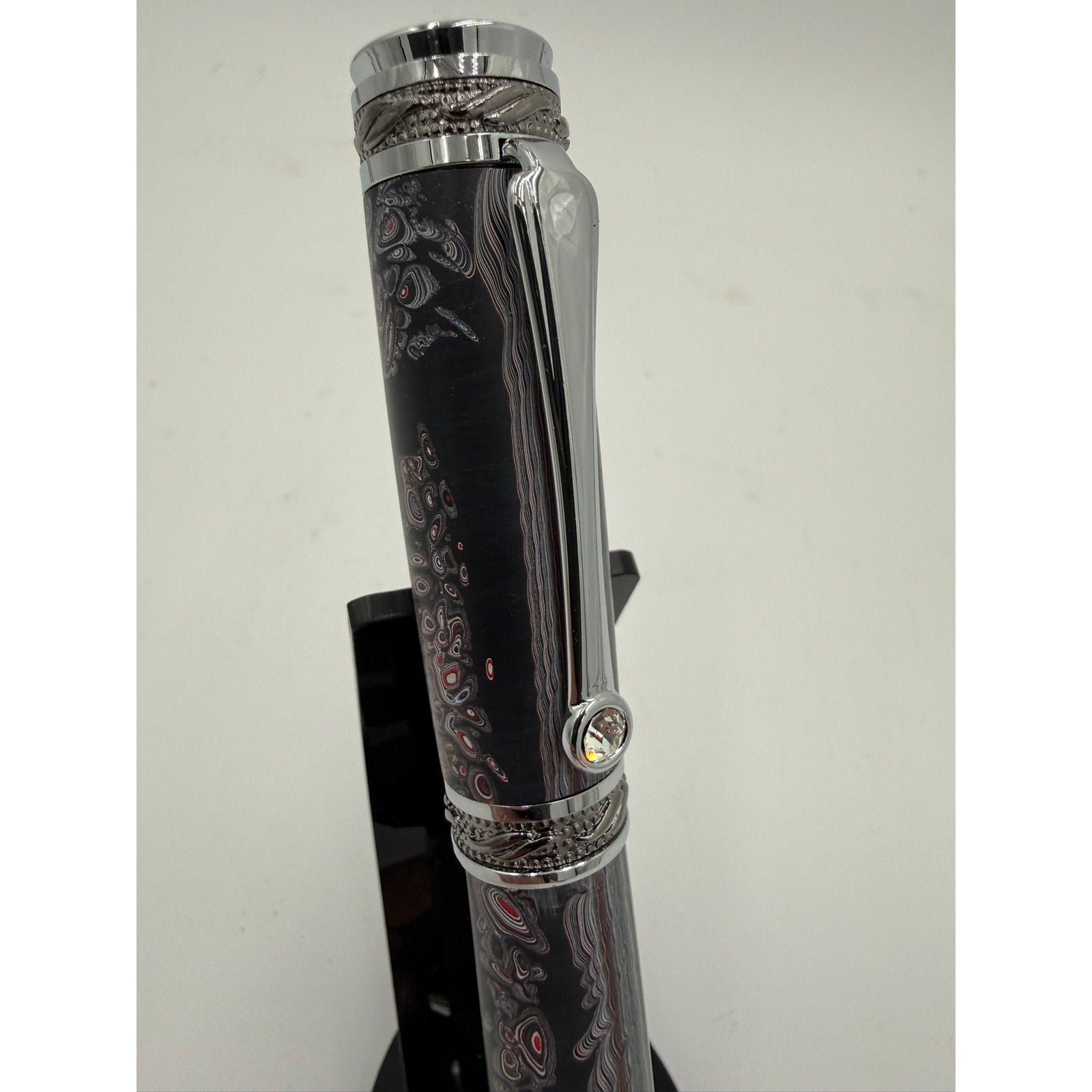 One of a Kind Fordite Barrel Rollerball Pen, handmade artisan pen, silver details, refillable ink, professional writing tool