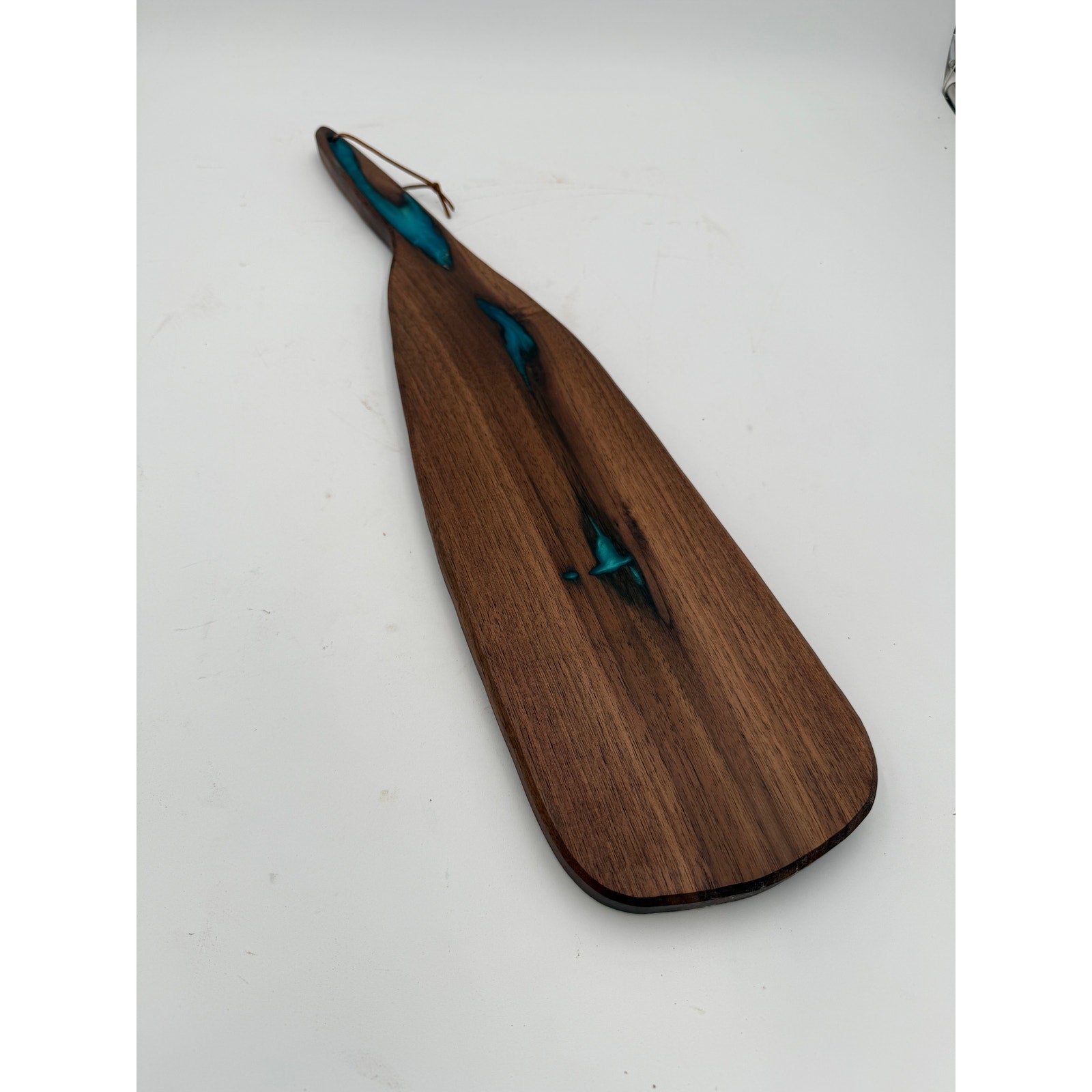 Walnut Charcuterie Board with Turquoise Inlay, 23 x 5.5 x 0.875 inches, food safe finish, handmade serving board, resin accent cheese tray