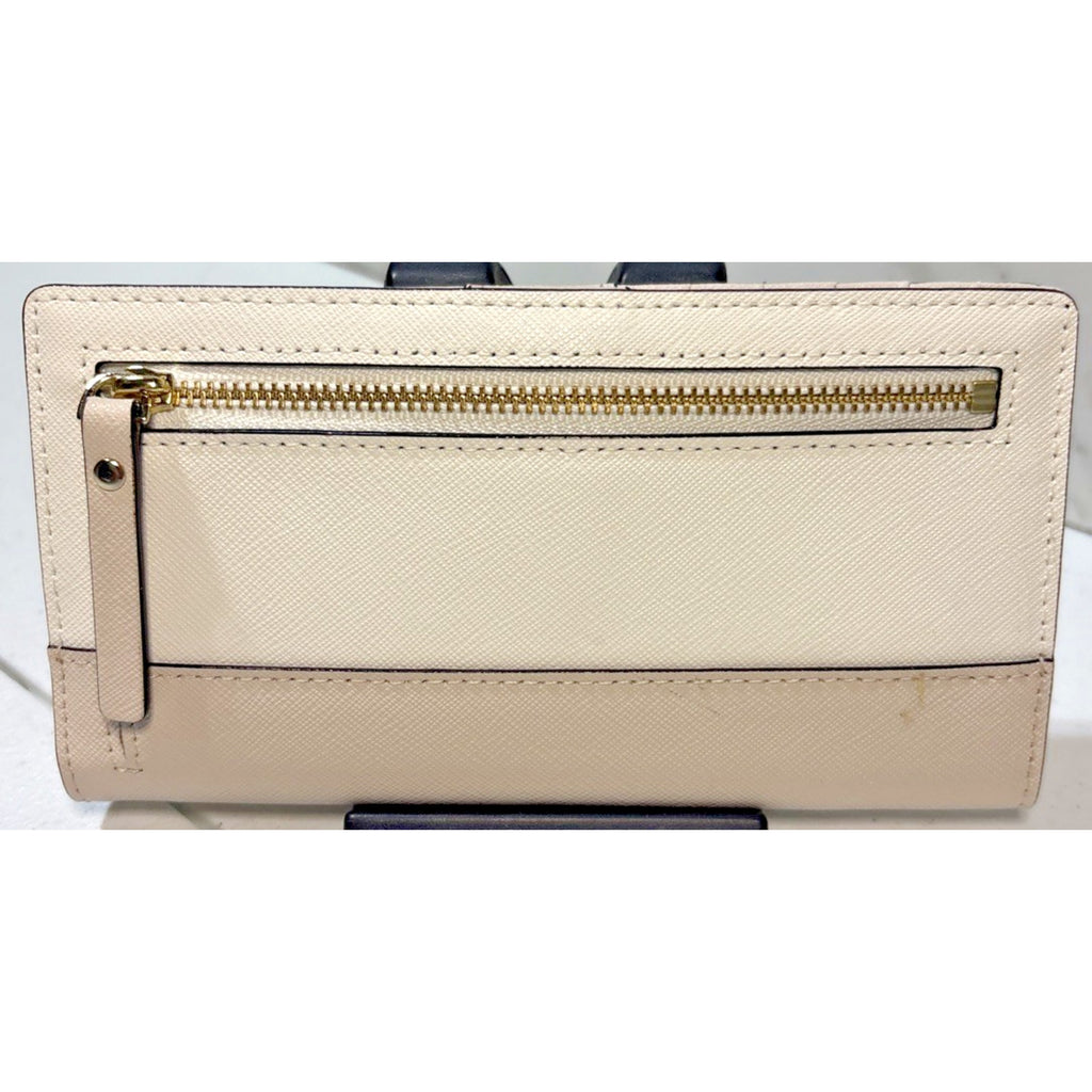 Kate Spade Laurel Way Stacy Snap Wallet Almond Black Leather Saffiano Cream Gold