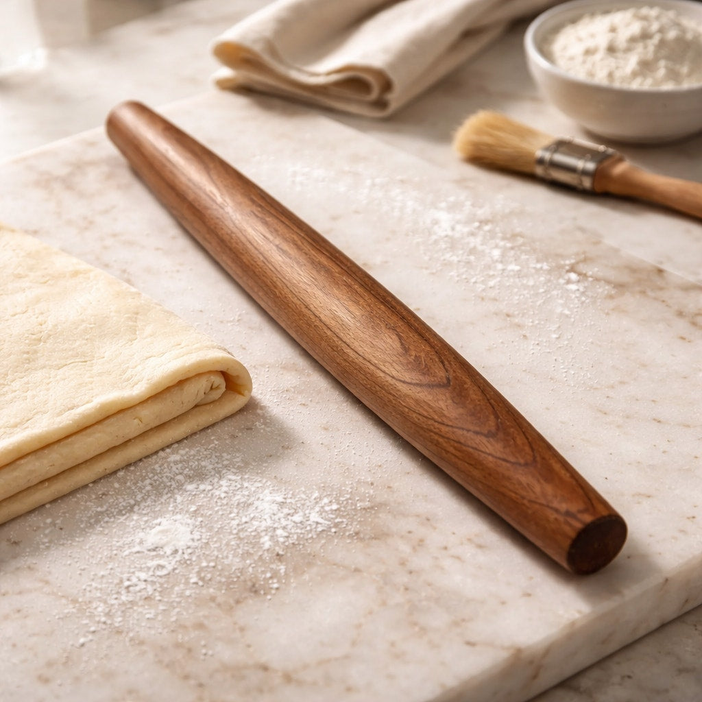 Hand Turned French Rolling Pin for Bakers, 18–20 inch length, tapered ends, smooth finish, quality hardwood, dough and pastry tool