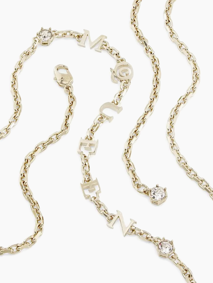 7442 - Alexander McQueen "McQueen" Goldtone & Glass Crystal Logo Chain Necklace - NWT