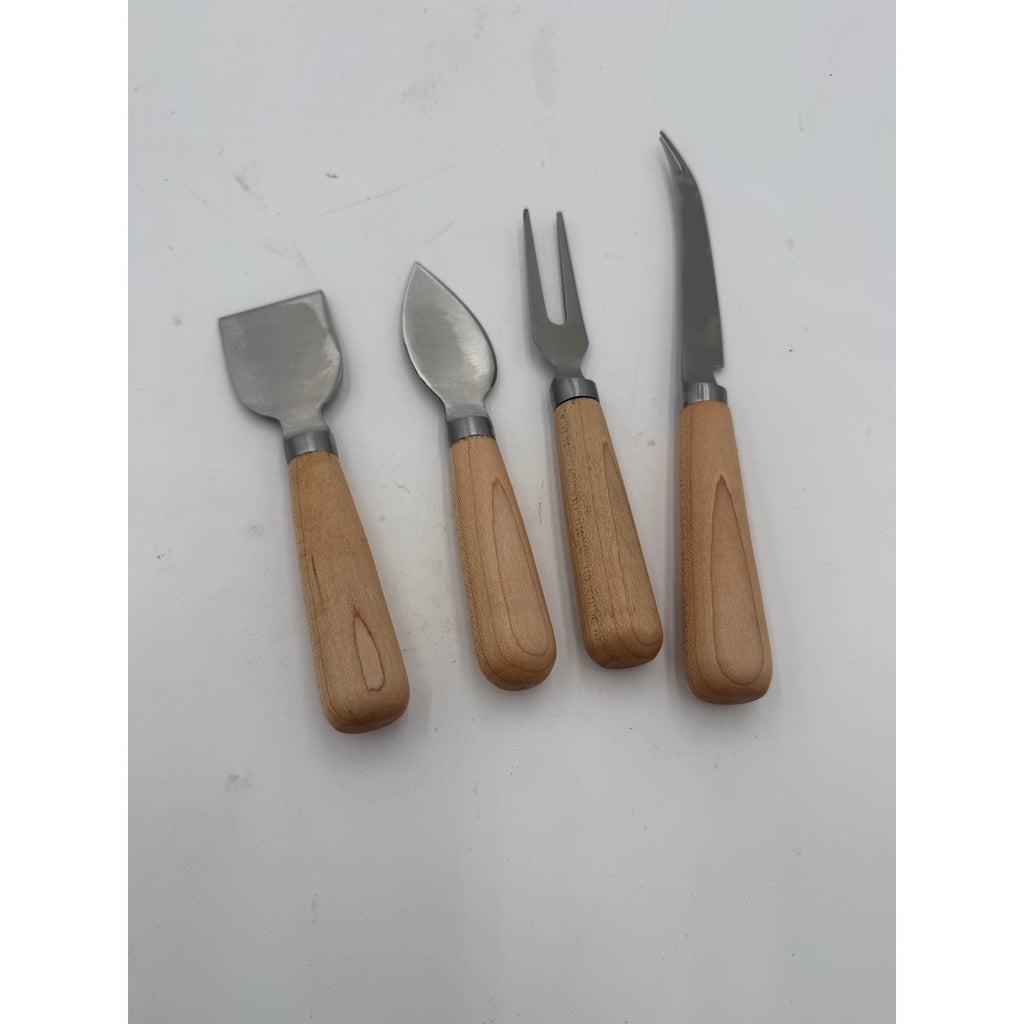 Handcrafted Cheese Knife Set for Entertaining, 4-piece kit, stainless steel blades, food safe, maple or sapele handles