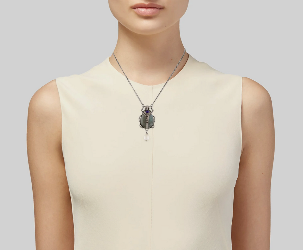 Alexander McQueen Pearl, Crystal & Resin Beetle Pendant Necklace