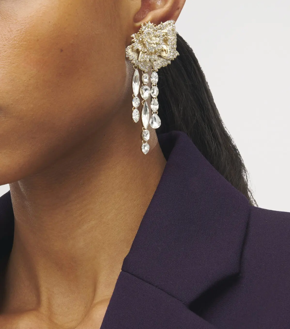 7376 - Alexander McQueen Embellished Carnation Drop Earrings - New