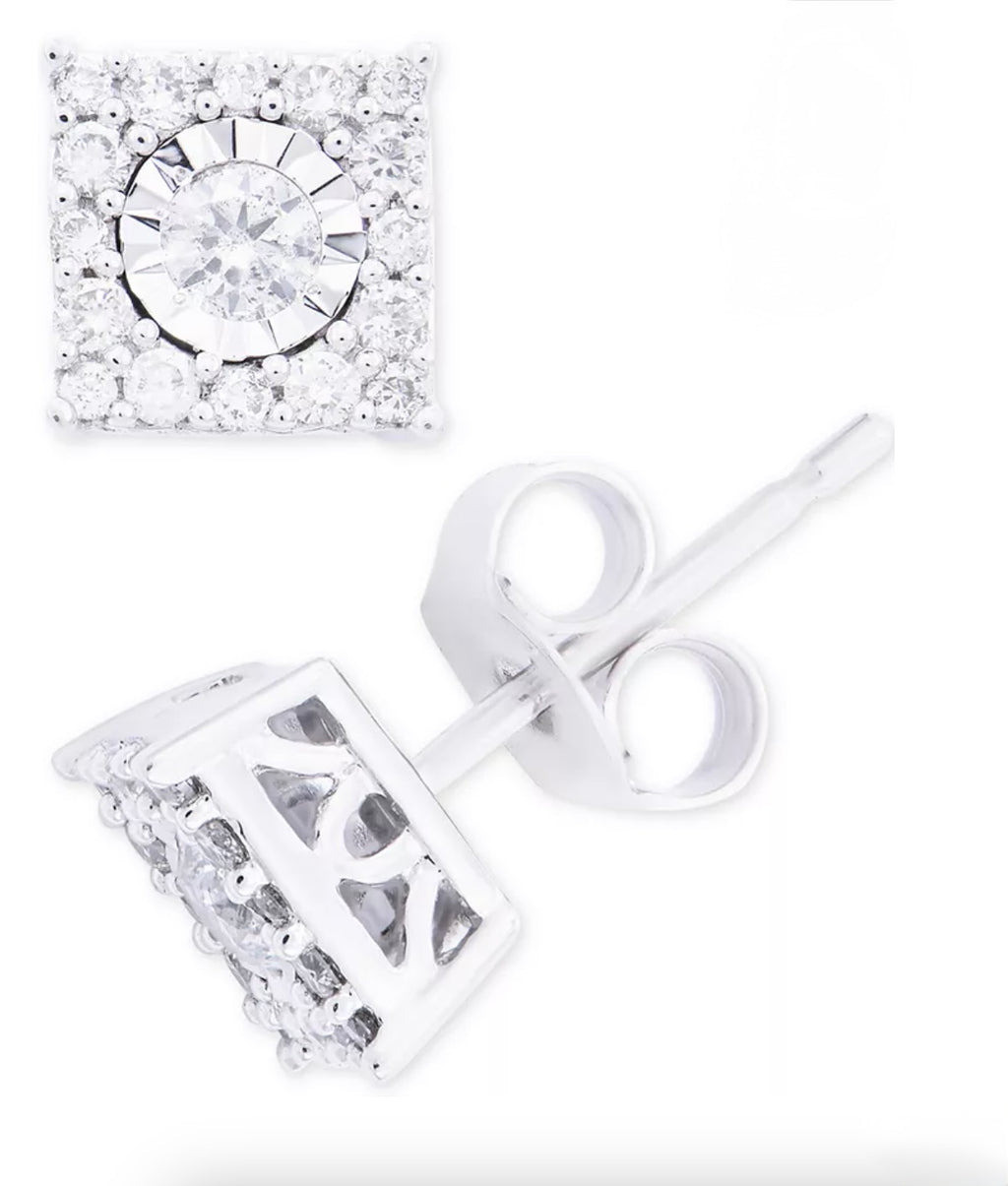 Macys Diamond Cluster Stud Earrings (1/3 cttw) in 14k White Gold - New with Tags