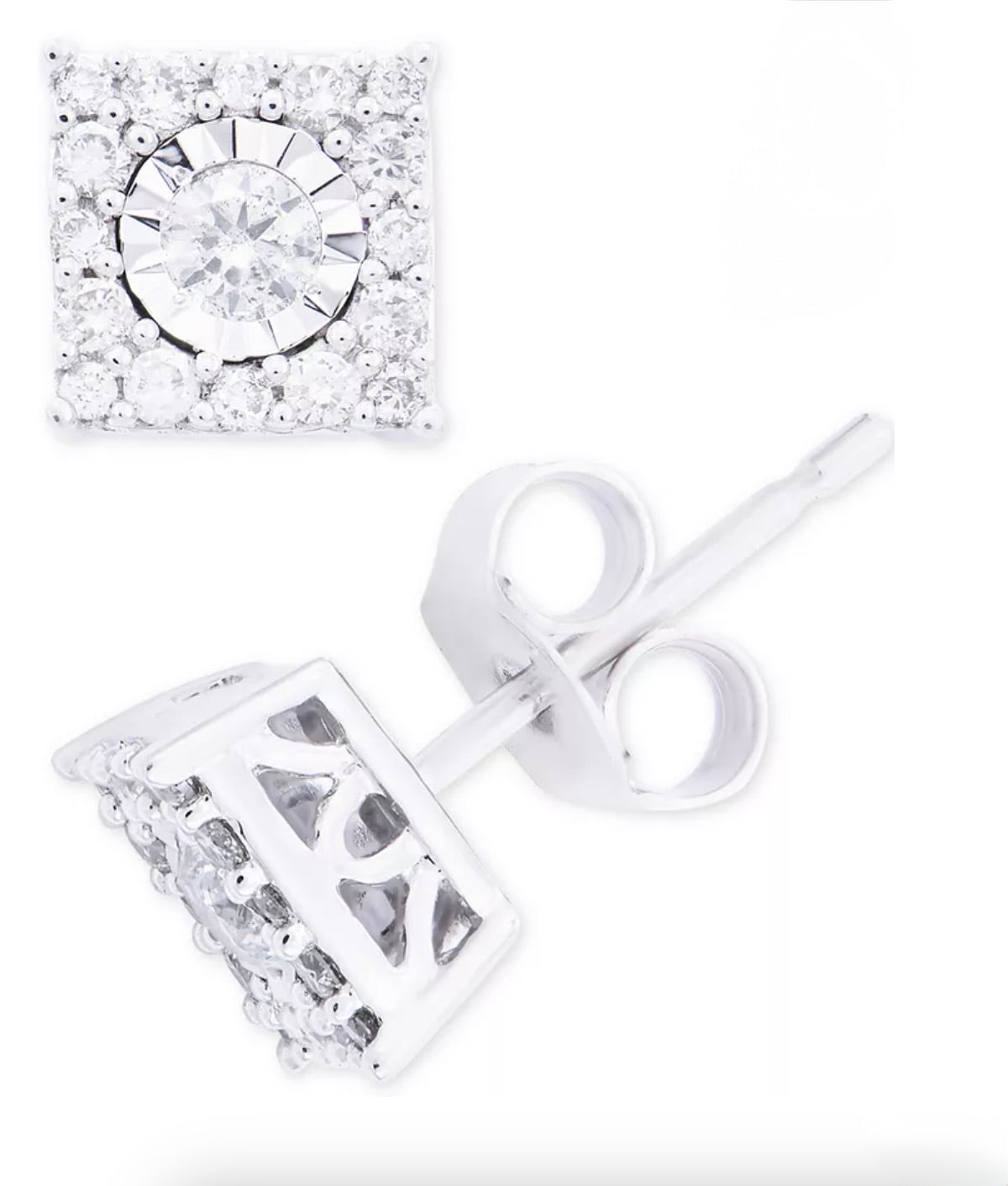 Macys Diamond Cluster Stud Earrings (1/3 cttw) in 14k White Gold - New with Tags