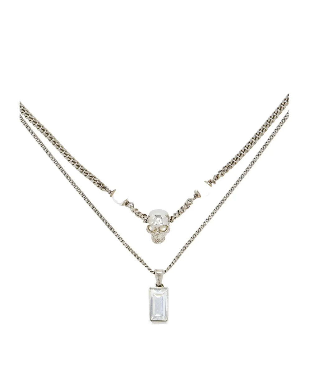 7383 - Alexander McQueen Skull embellished layered chain necklace - New