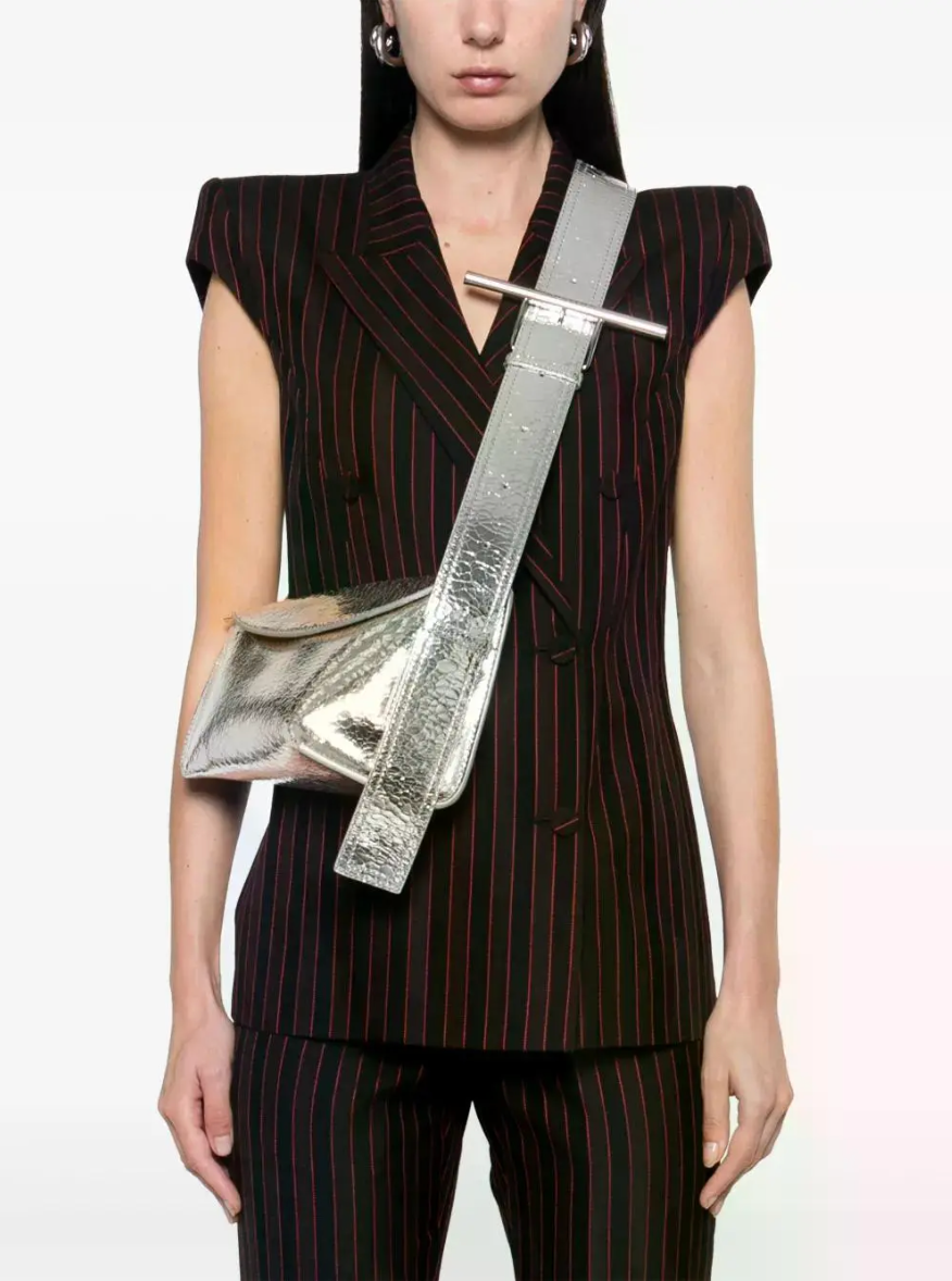 6590 - Alexander McQueen T-Bar Sling Bag Silver NWT